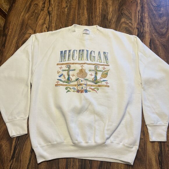 Vtg 90s Sansegal Nautical Anchor Michigan Crewneck Sweatshirt USA XL - Picture 1 of 12